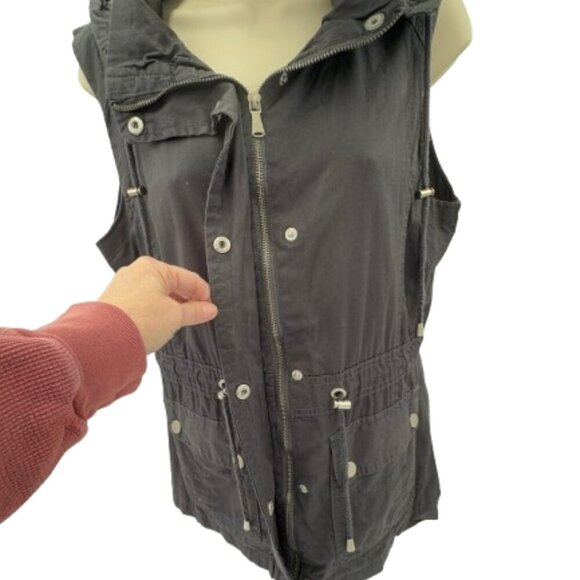 YMI Women’s Small Charcoal Hooded Utility Cargo Vest Jacket - Picture 2 of 8